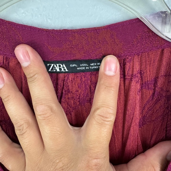 ZARA Jacquard Button Down Long Sleeve Midi Dress With Belt Women’s Large - Picture 4 of 10